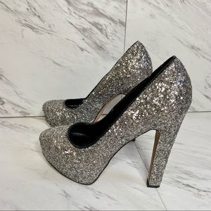 Passarello Glitter Platform Chunky Heel Pump SZ 7.5